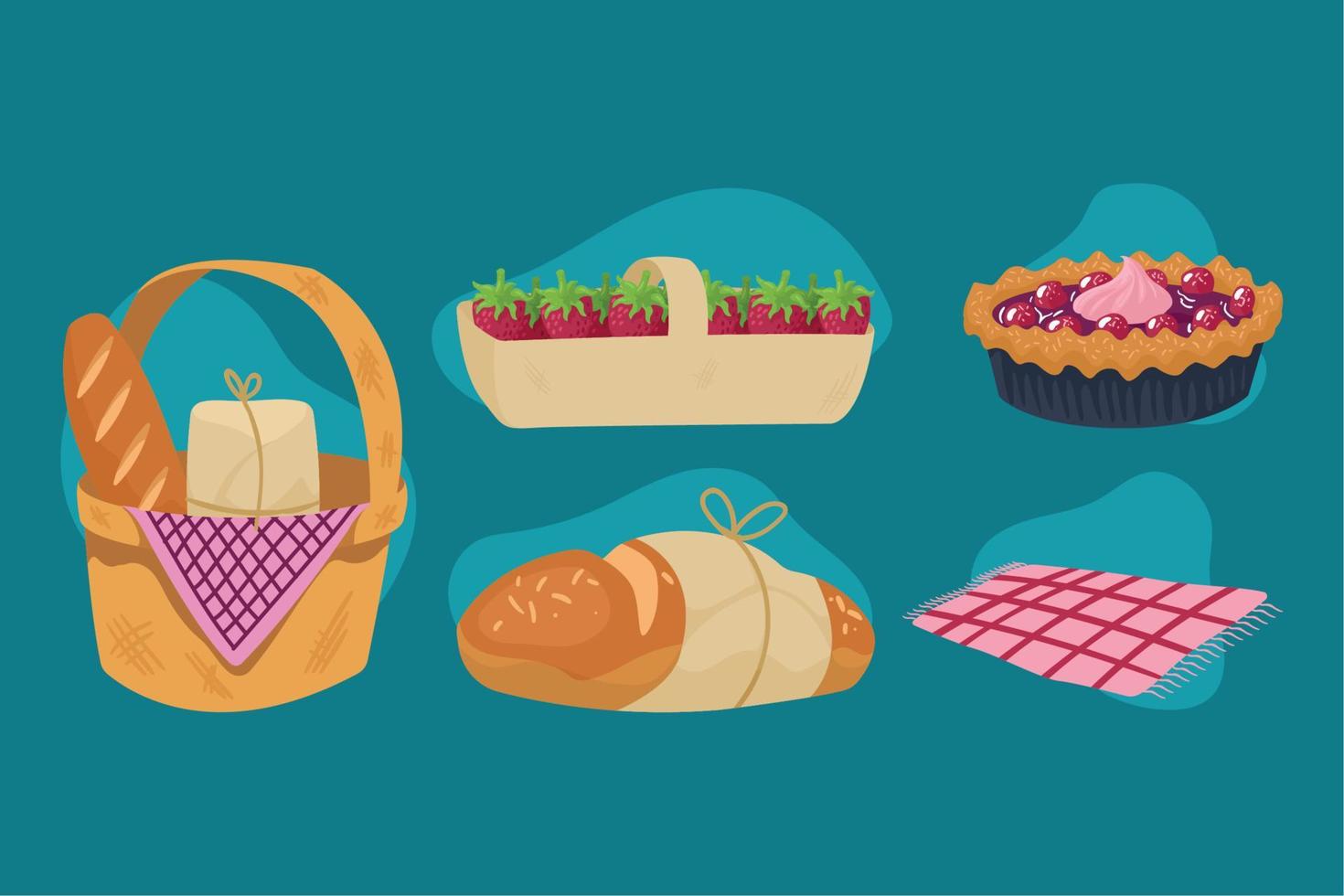 five picnic equipment icons vector