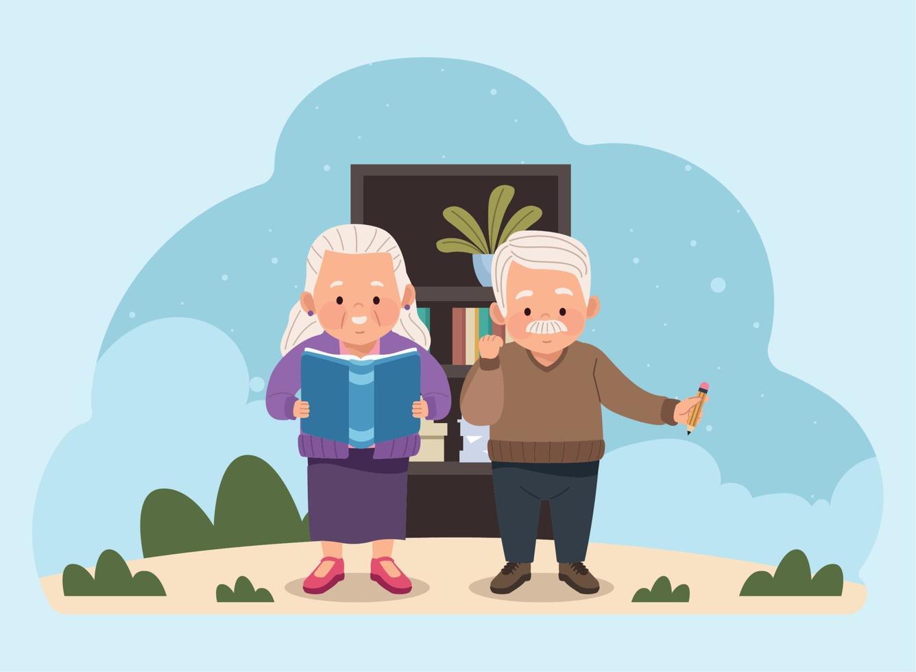 old couple with shelving vector