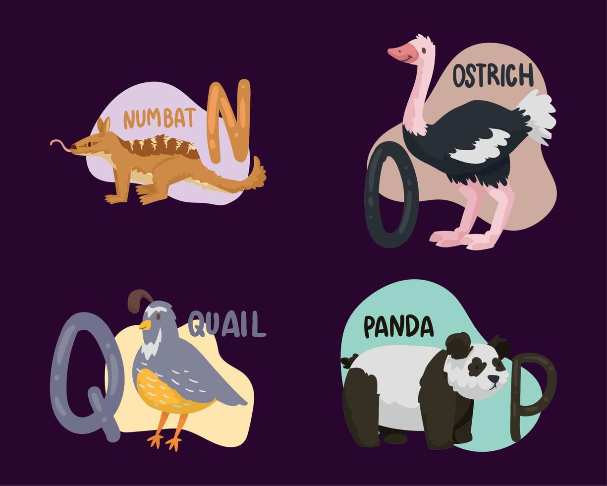 kids alphabet four animals vector