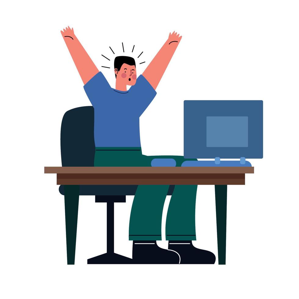 happy man using desktop vector