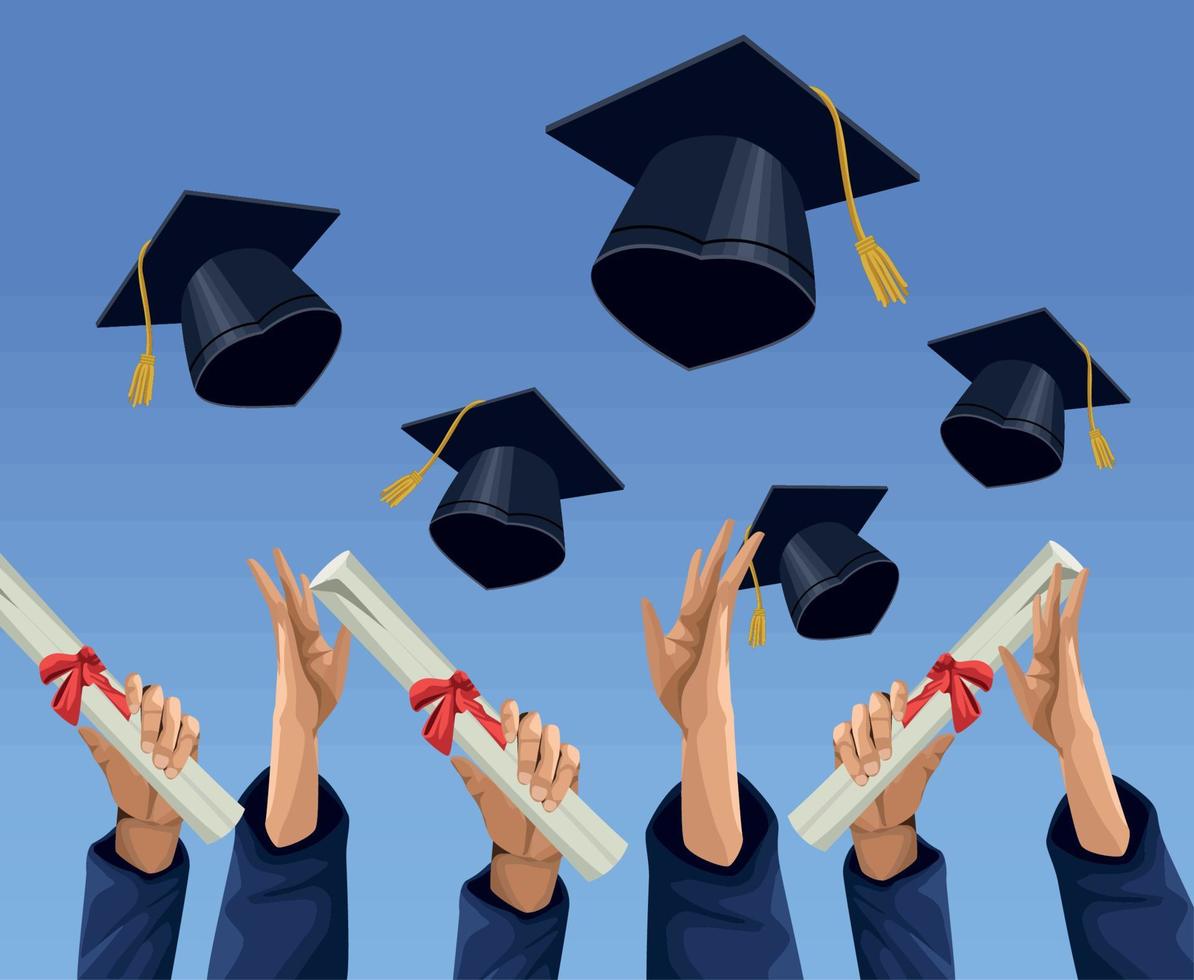 graduates celebrating with hats vector