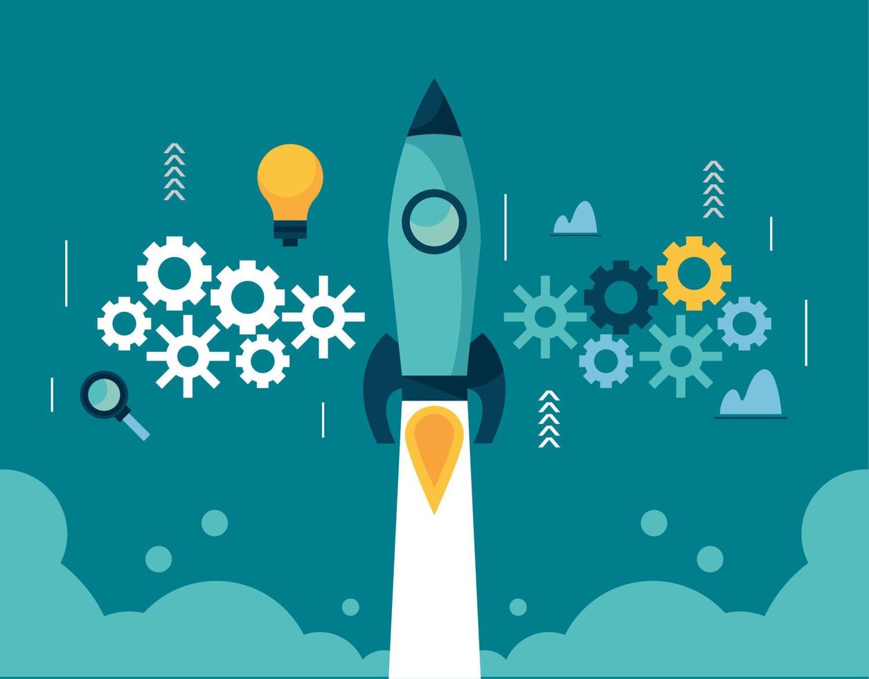 rocket with gears machinery vector