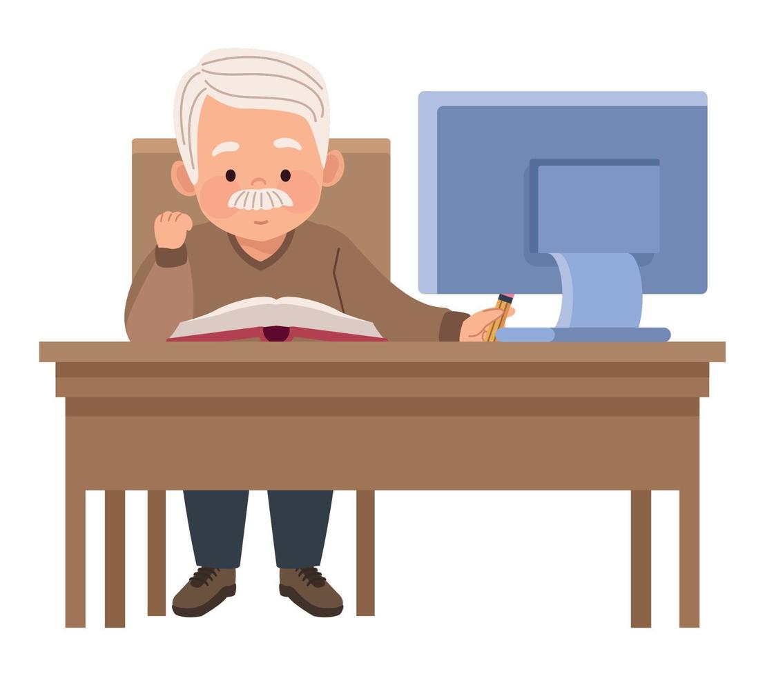 old man reading textbook vector