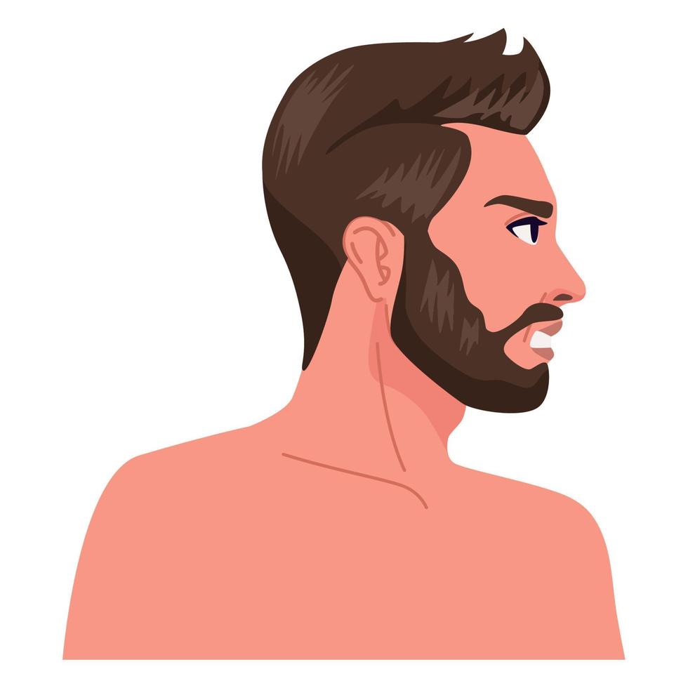 perfil de hombre desnudo barbudo vector