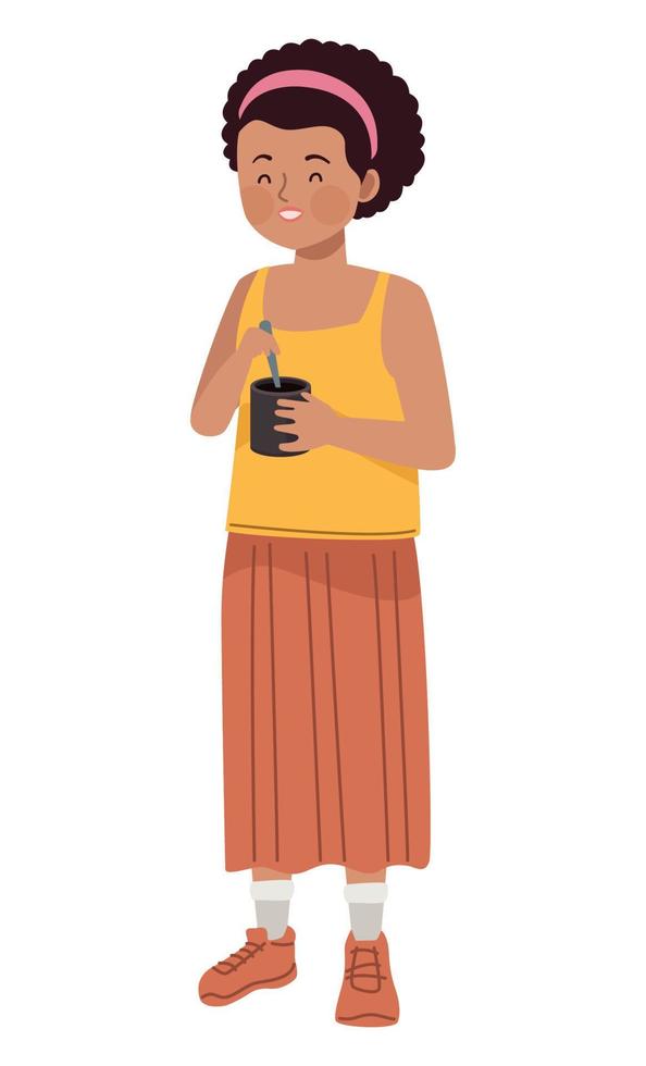 afro woman mixing coffee vector