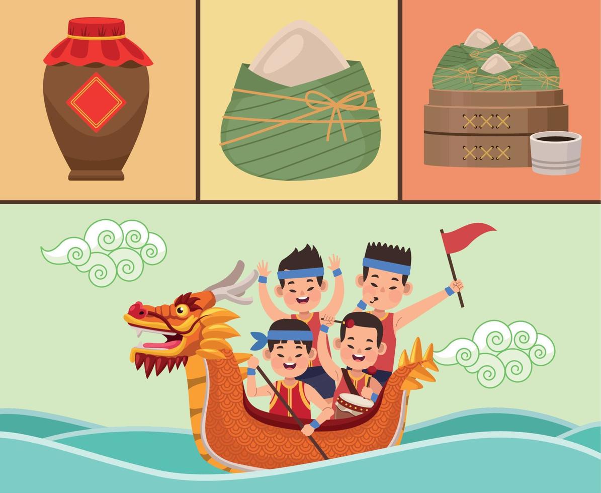 dragon boat festival symbol set vector