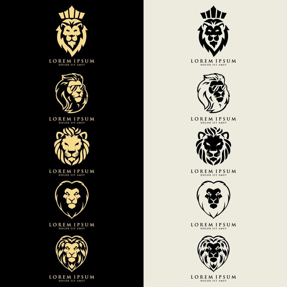 león con corona. vector de plantilla de logotipo de cabeza de león. adecuado para el logotipo de la empresa, impresión, digital, icono, aplicaciones y otros fines de material de marketing. conjunto de logotipo de cabeza de león