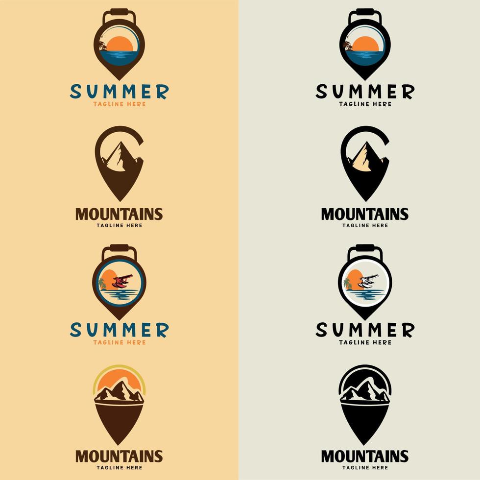 diseño de emblema gráfico del logotipo de la insignia del campamento de verano retro. adecuado para el logotipo de la empresa, impresión, digital, icono, aplicaciones y otros fines de material de marketing. conjunto de logotipos de campamento de verano vector