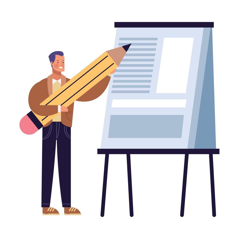 businessman writing in paperboard vector