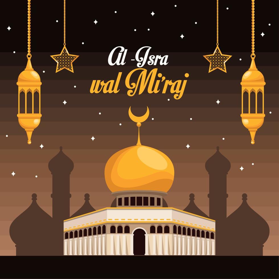 isra miraj lettering with temple vector