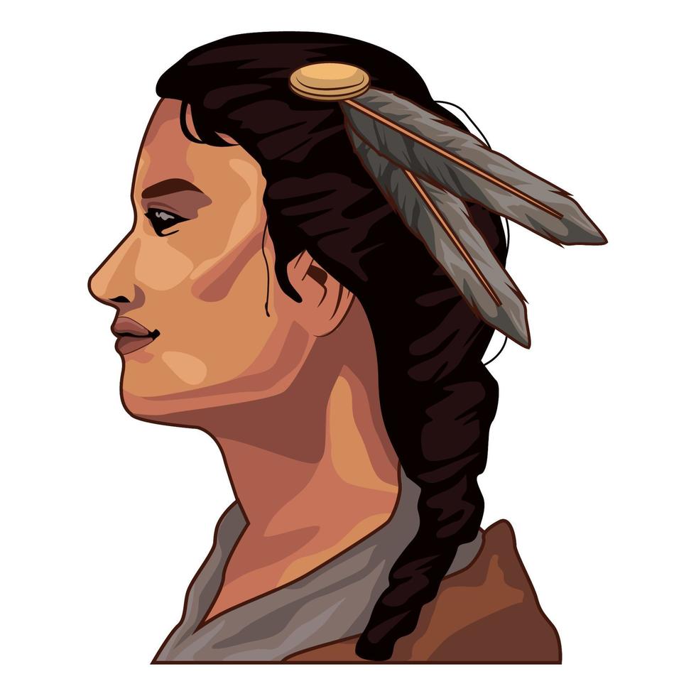 female native american profile vector