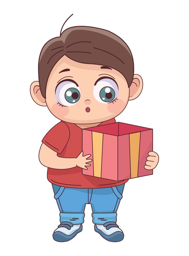 niño pequeño con caja de regalo vector