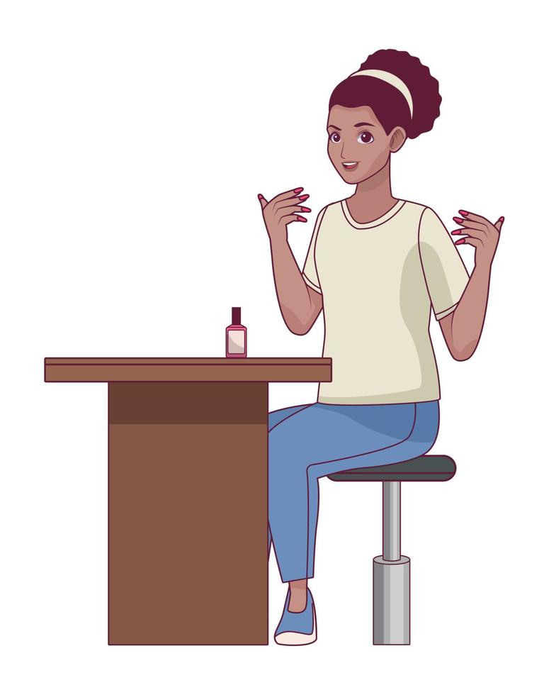 afro girl with nails painted vector