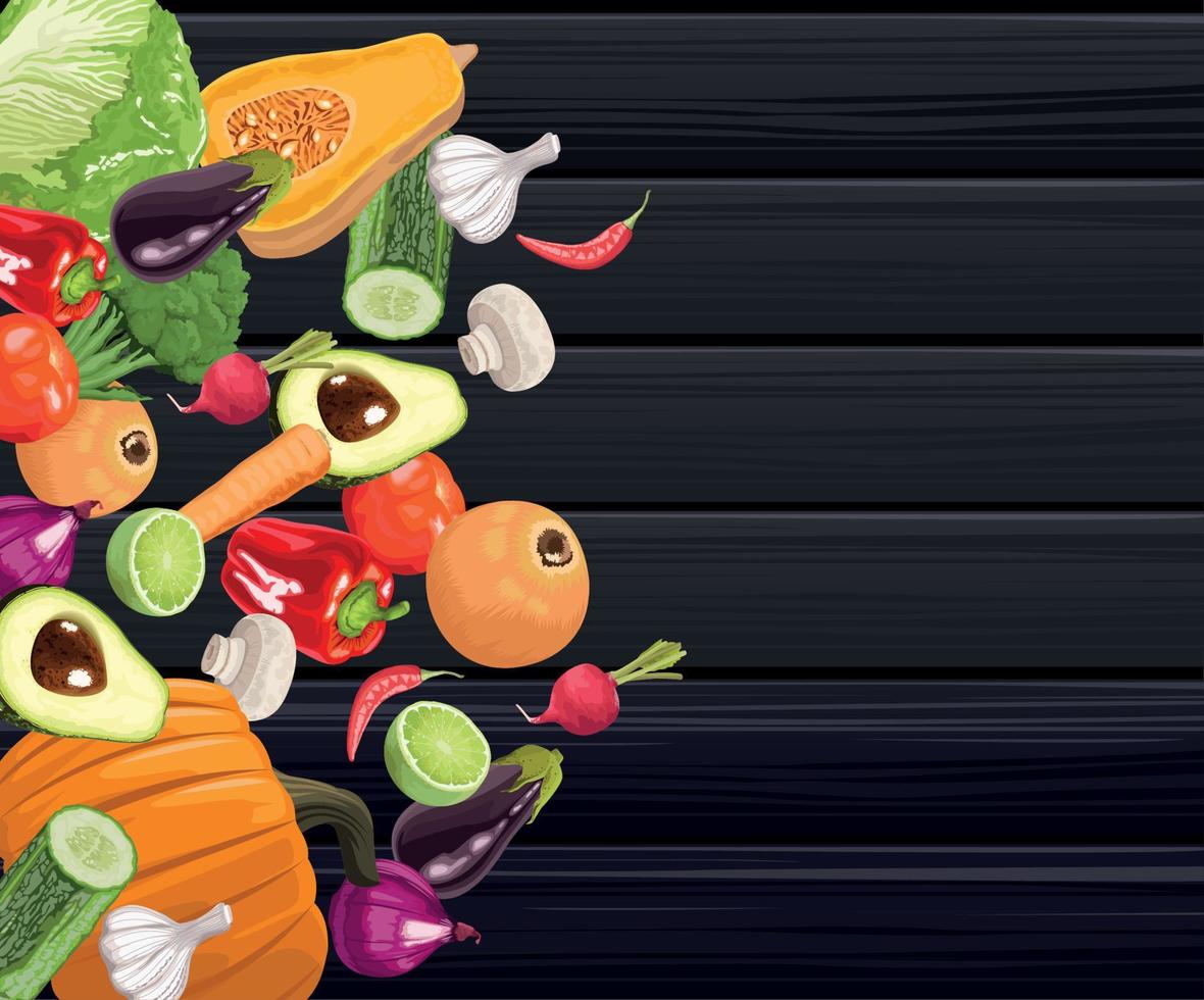 healthy vegetables in wooden background vector