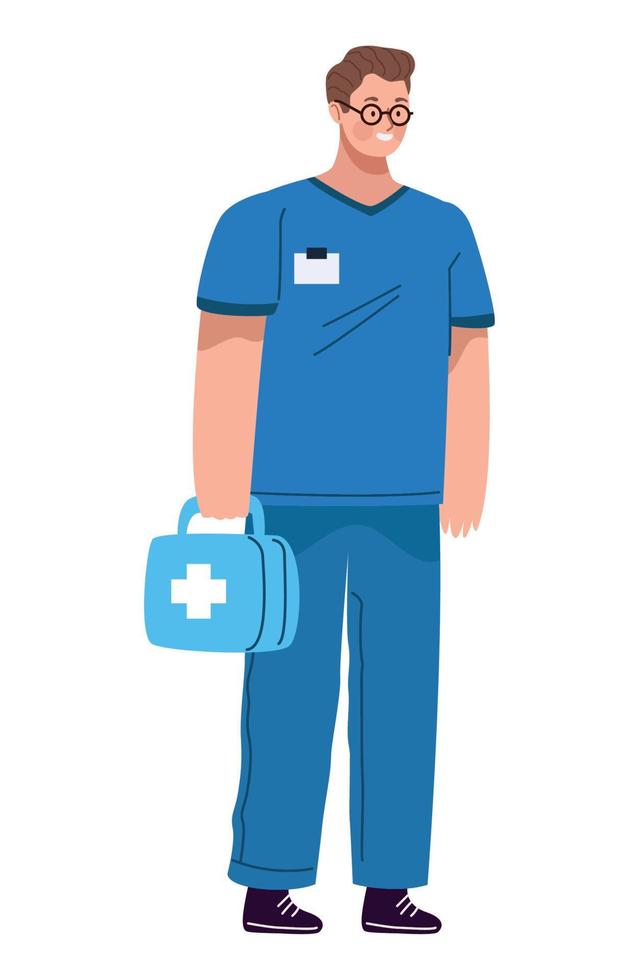 paramedic with medical kit vector