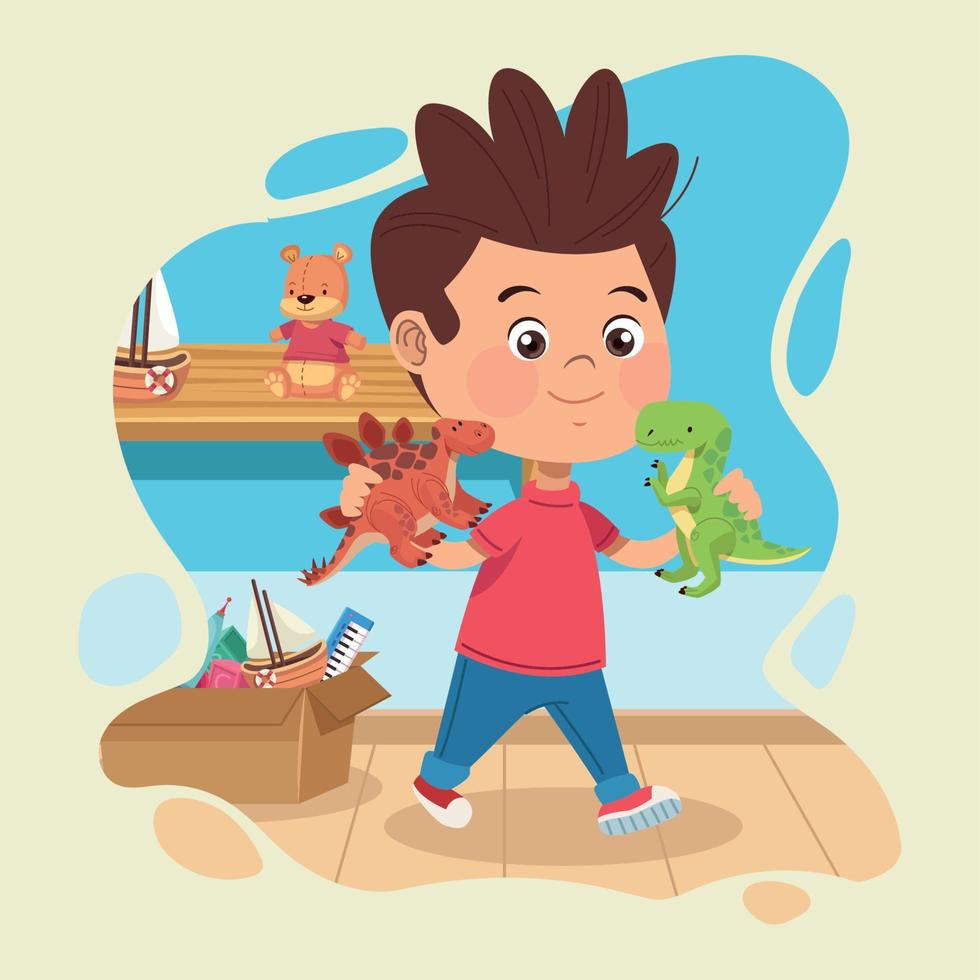 happy boy with toys vector