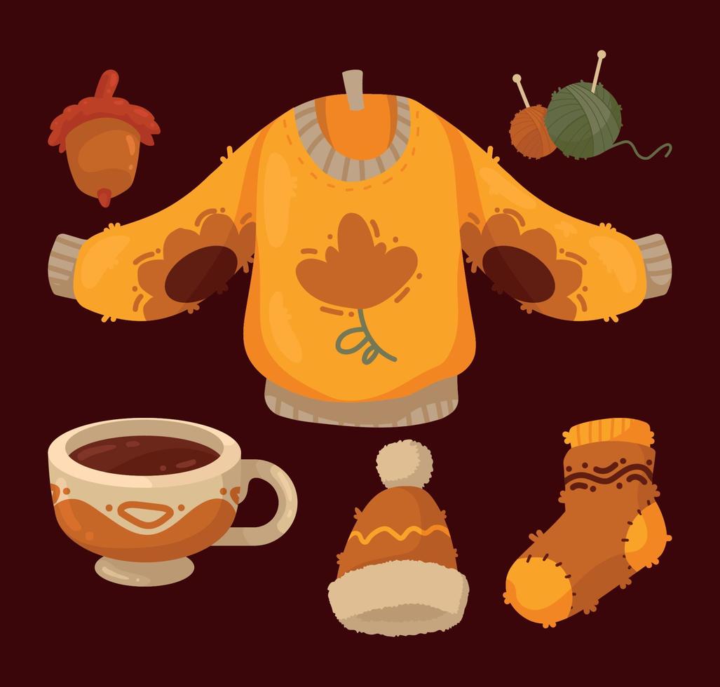 autumn season six icons vector
