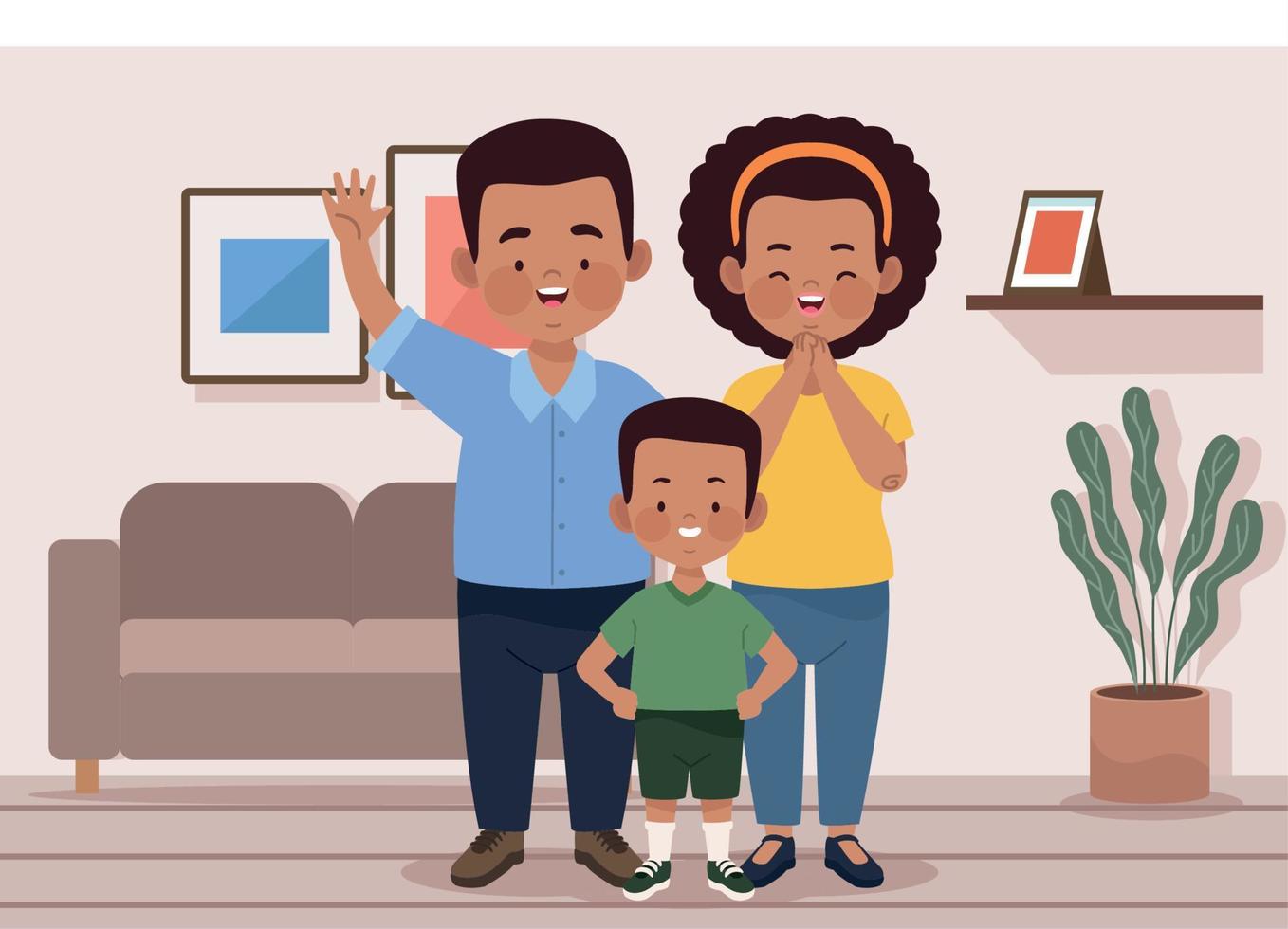 afro parents couple with son vector