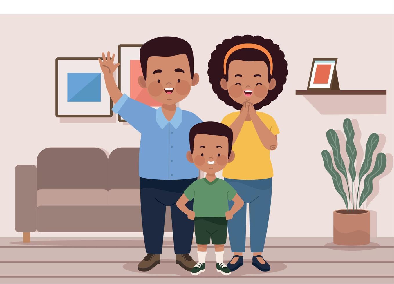 pareja de padres afro con hijo vector