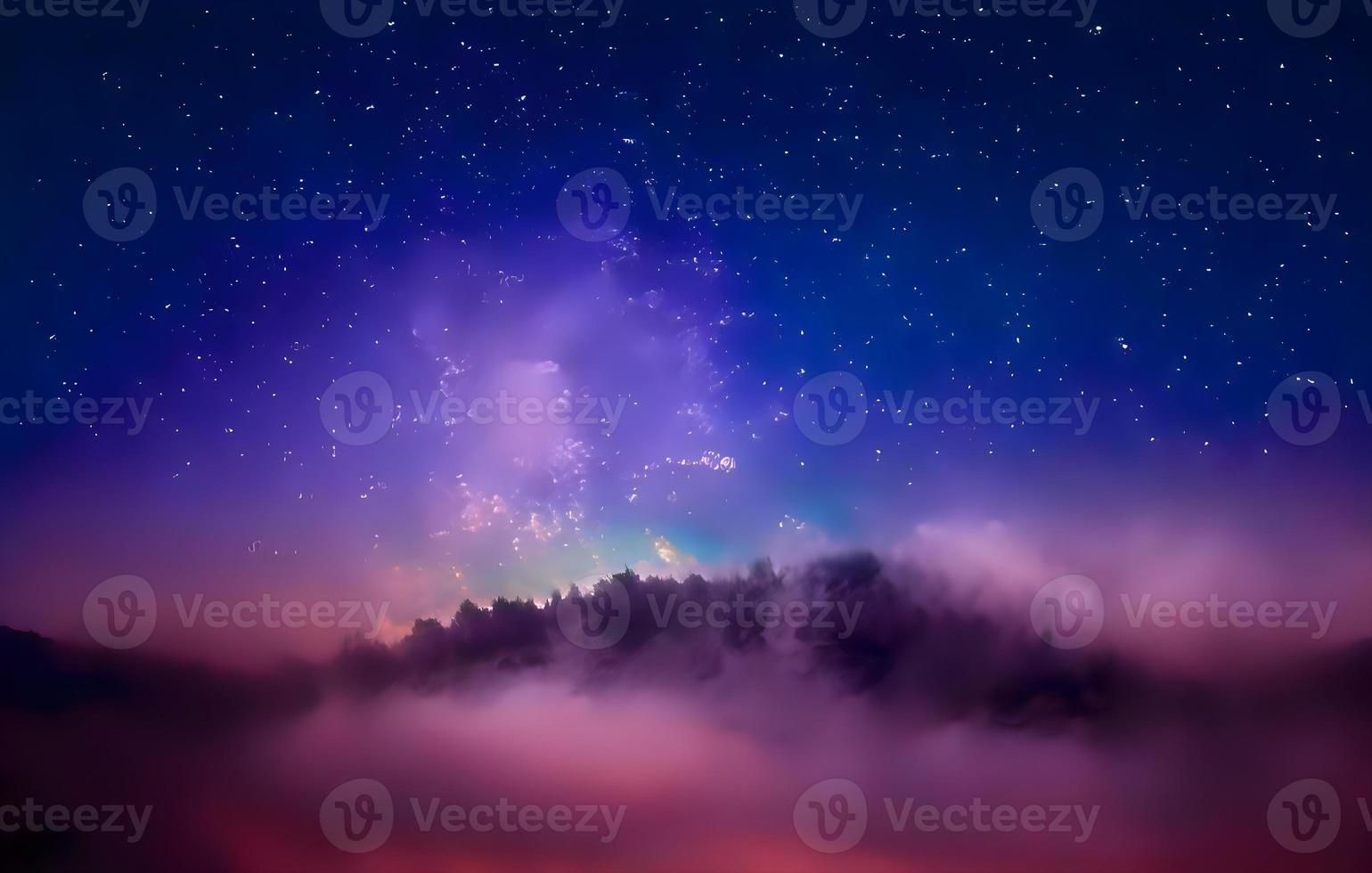 Night landscape with colorful Milky Way and mountains. Starry sky with hills at summer. Beautiful Universe. Space background photo