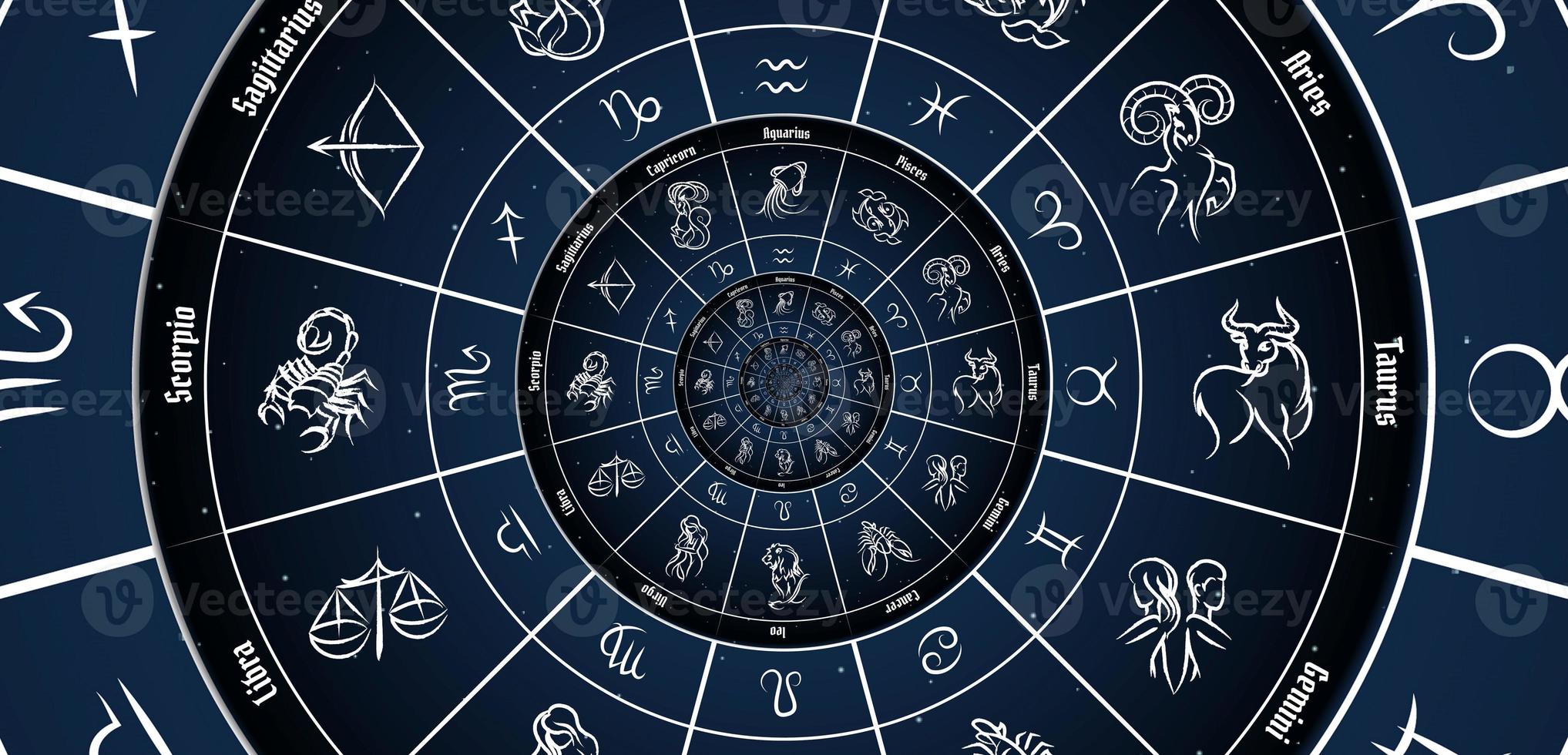 Astrological background with zodiac signs and symbol. photo