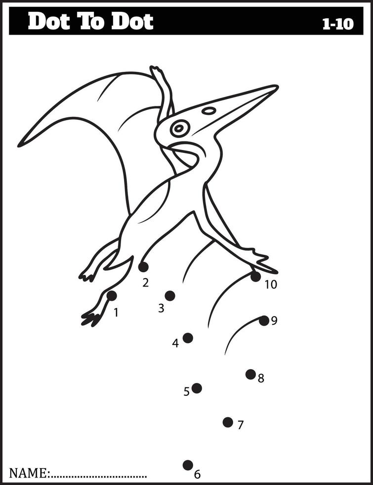 Funny cartoon dinosaur. Dot to dot game for kids, Numbers Worksheet. vector