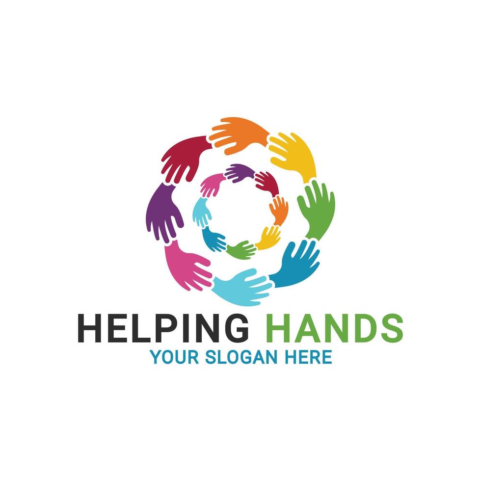 Diversity and togetherness logo, people network together pentagon hands, Teamwork hands logo,  helping hands logo template vector
