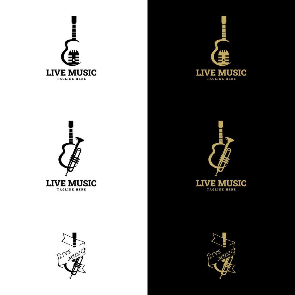 conjunto de logotipo de guitarra vectorial. el logo de una tienda de música con una silueta de guitarra vector