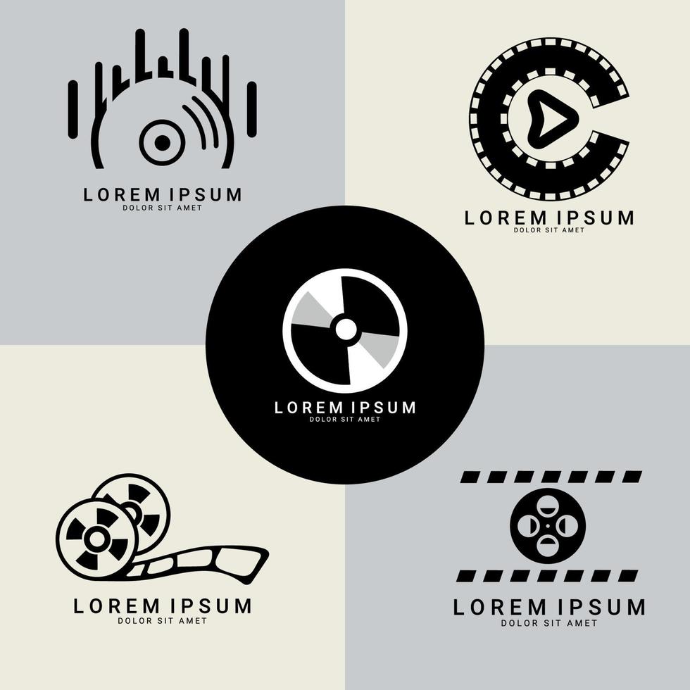 cinema labels emblem logo design. Film roll logo vector black cinema and movie
