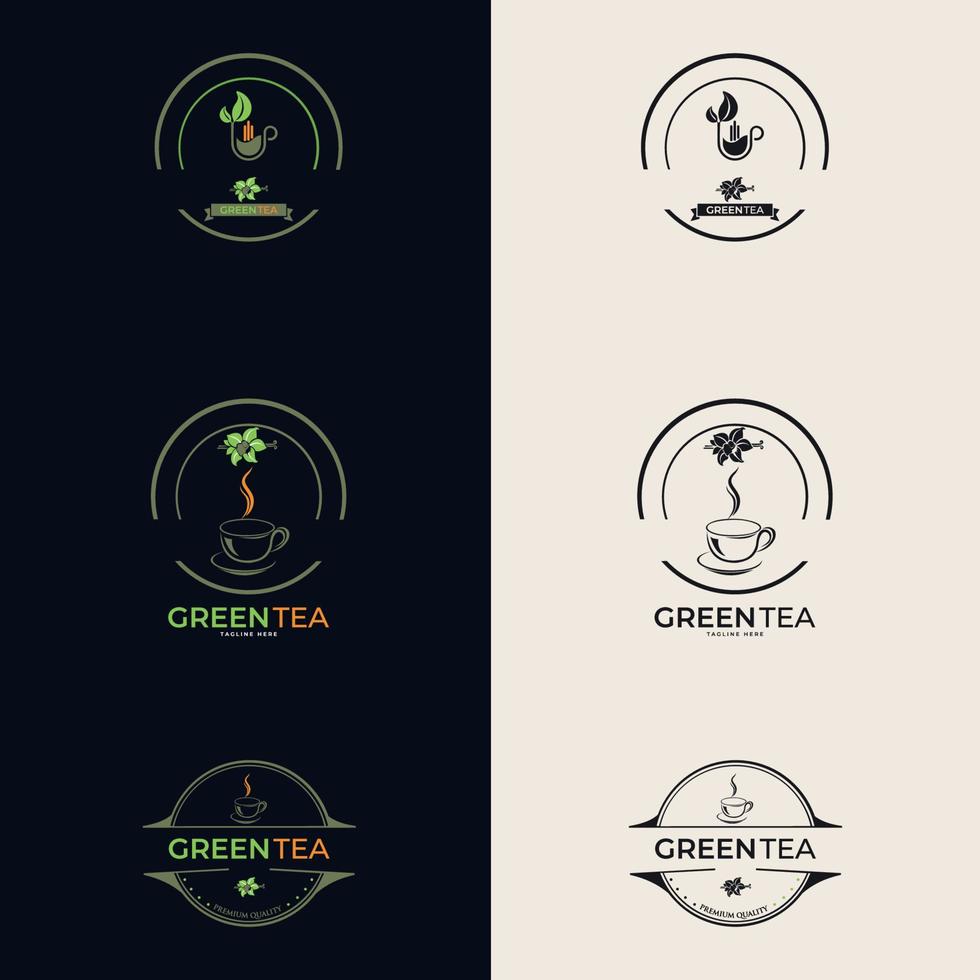 plantilla de logotipo de té orgánico. etiqueta de juego de vectores para tienda de té o cafetería.