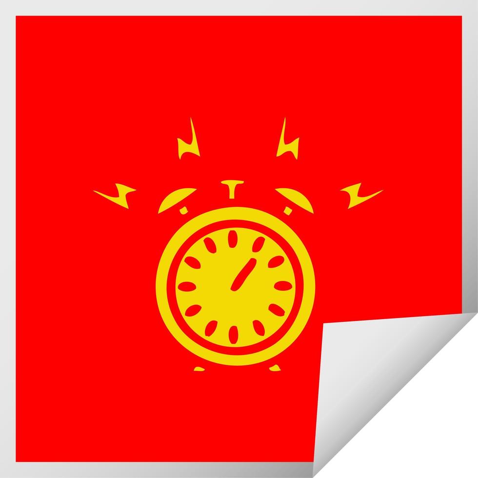 square peeling sticker cartoon ringing alarm clock vector