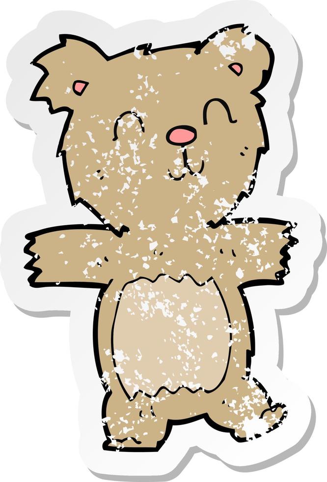 retro distressed sticker of a cartoon cute teddy bear vector