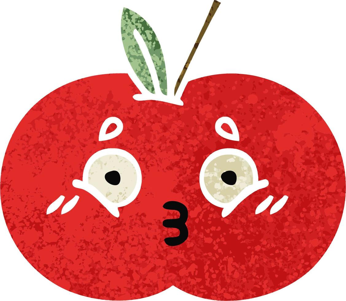 manzana roja de dibujos animados de estilo de ilustración retro vector