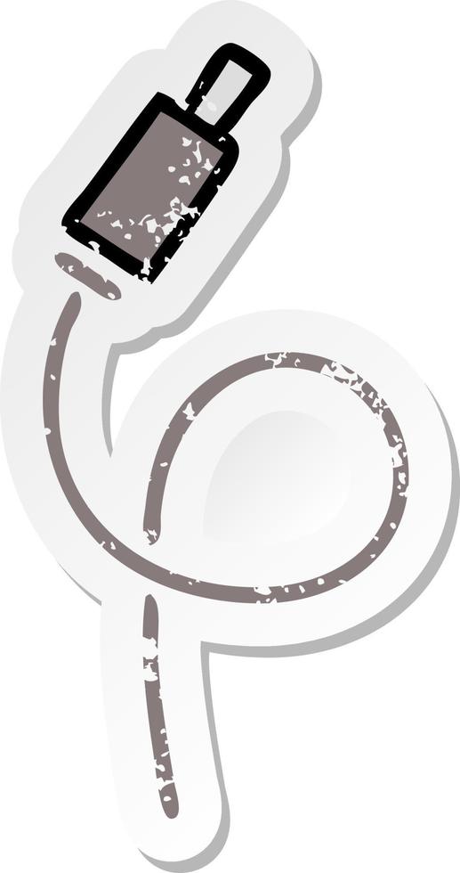 distressed sticker of a cute cartoon audio wire vector