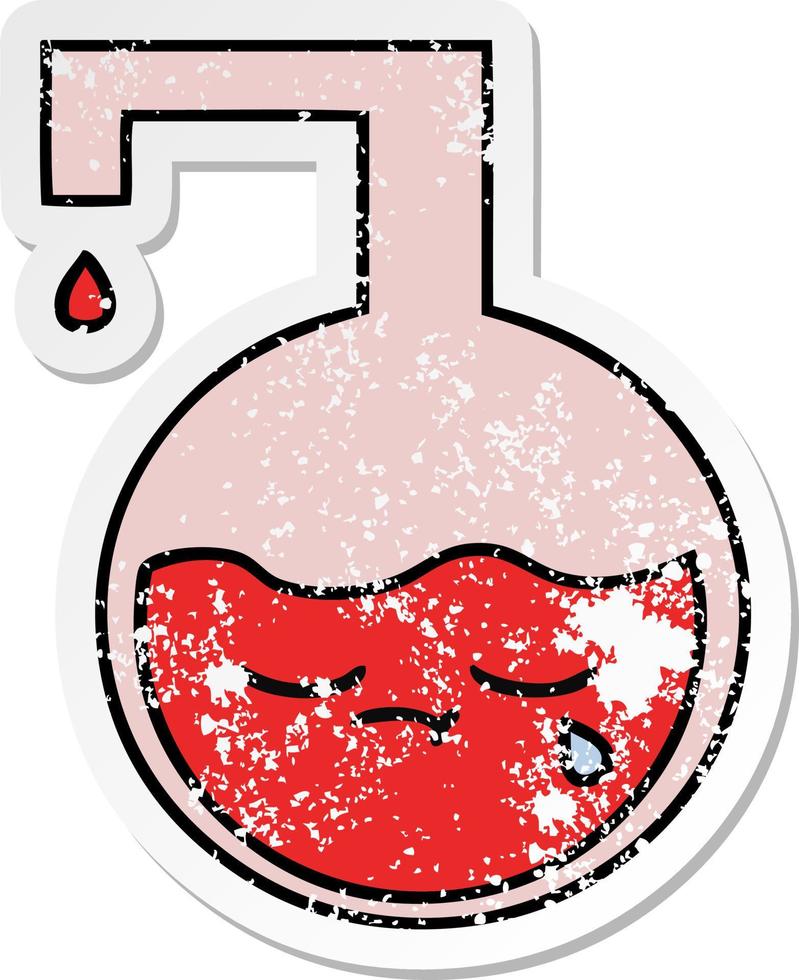distressed sticker of a cute cartoon science experiment vector