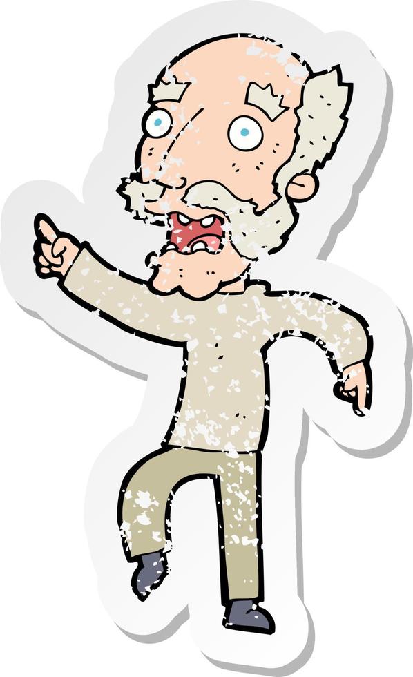 retro distressed sticker of a cartoon frightened old man vector