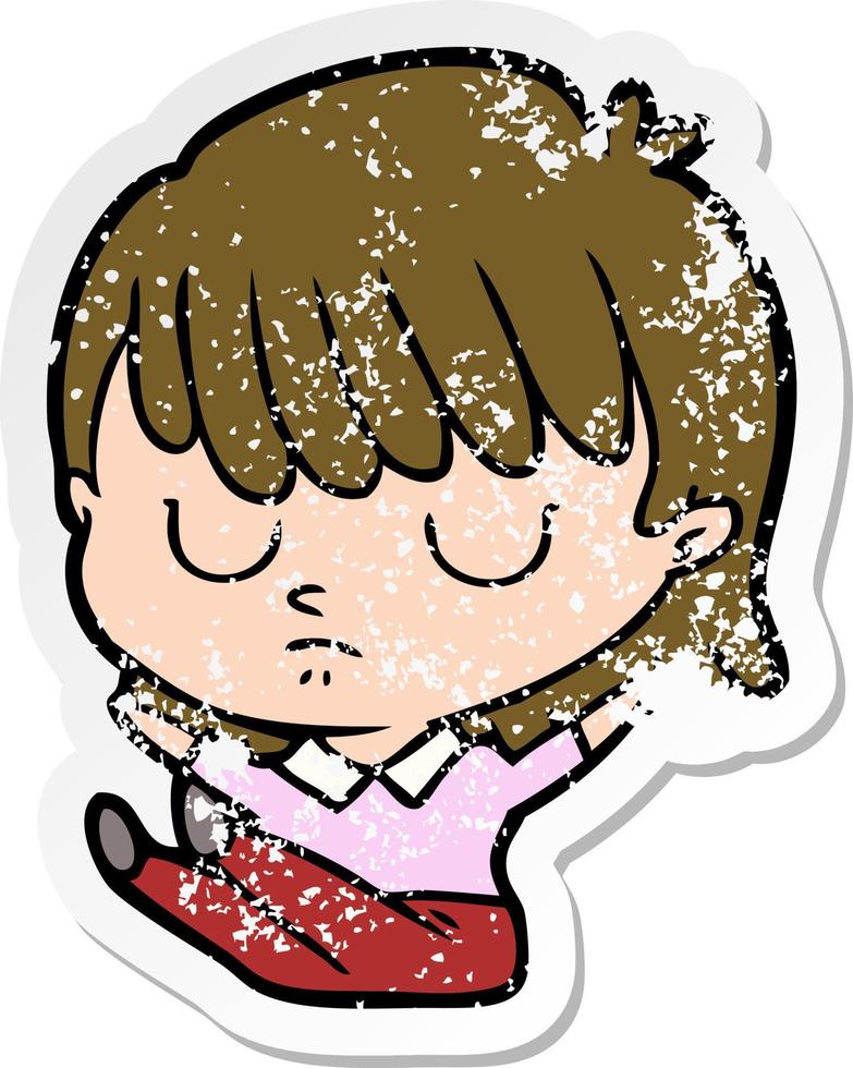 distressed sticker of a cartoon woman vector