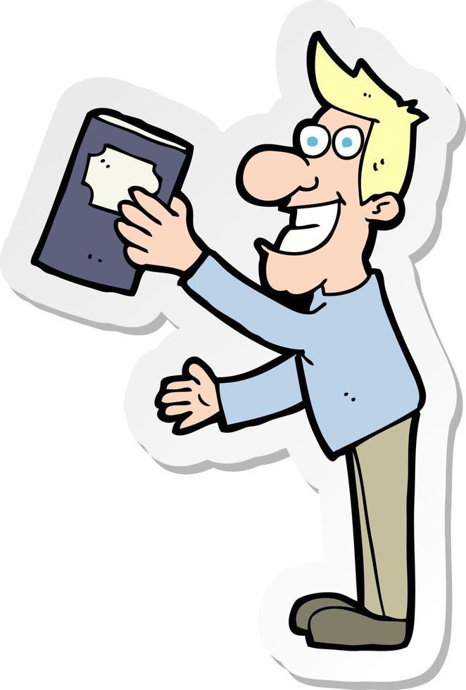 sticker of a cartoon man with book vector