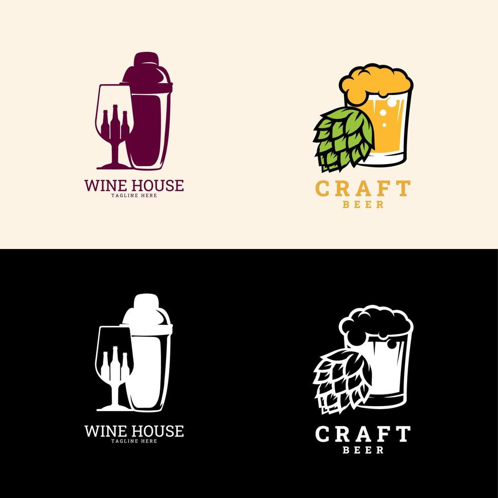 logo de cerveza artesanal, logo de vino. , símbolos, iconos, etiquetas de pub, colección de insignias. icono de vector para el menú del restaurante