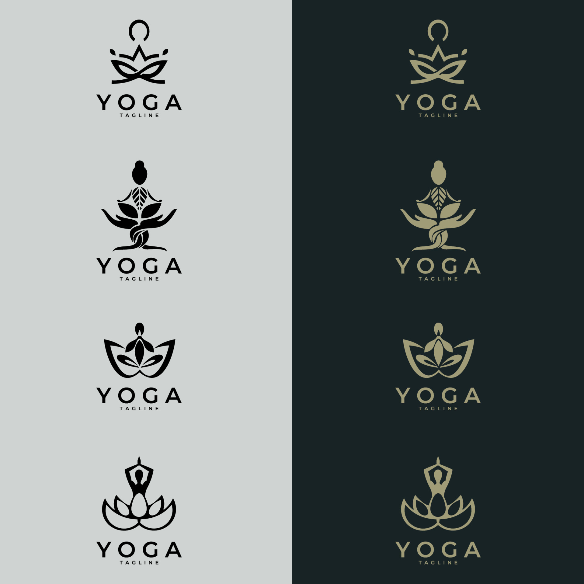 Set of icons and symbols for spa center or yoga studio. Meditation