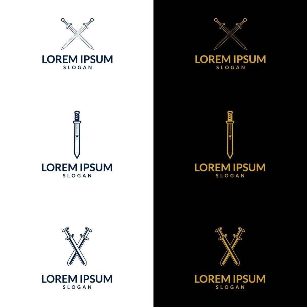 Sword Logo Icon Design Vector. suitable for company logo, print, digital, icon, apps, and other marketing material purpose. Sword logo set vector