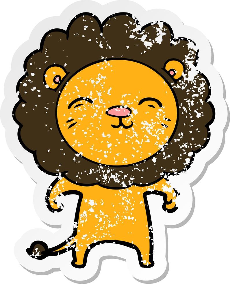 distressed sticker of a cartoon lion vector