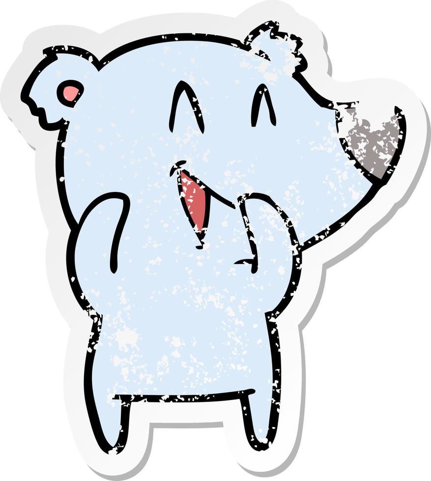 distressed sticker of a laughing bear cartoon vector