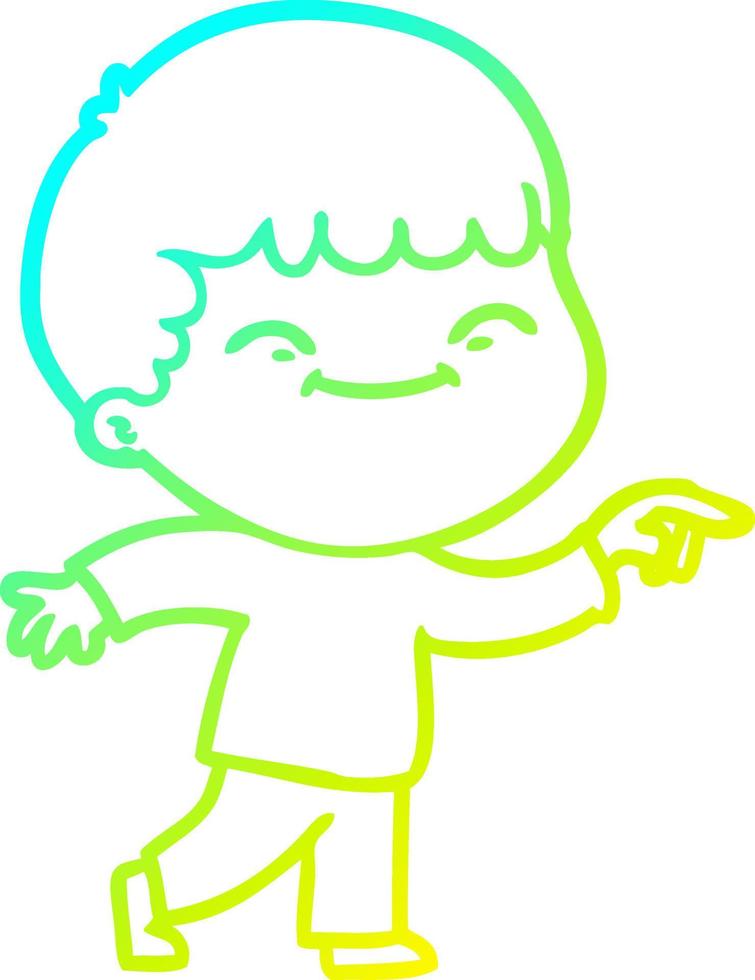 cold gradient line drawing cartoon smiling boy vector