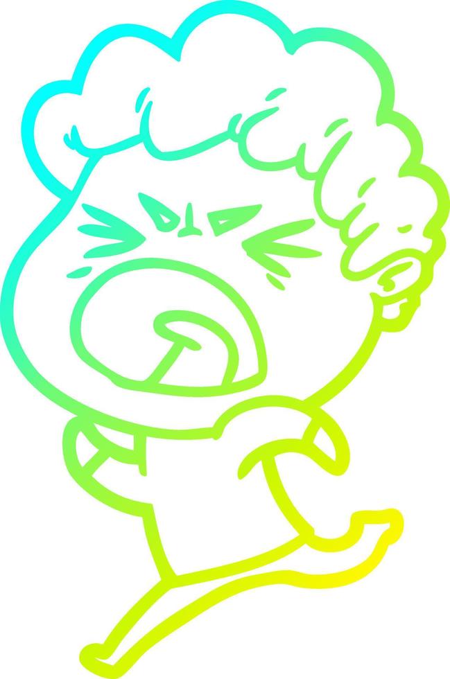 cold gradient line drawing cartoon furious man vector
