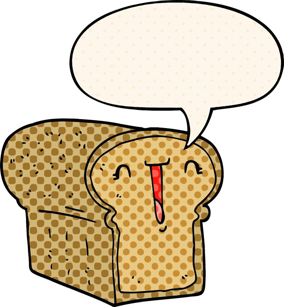 cute cartoon loaf of bread and speech bubble in comic book style vector