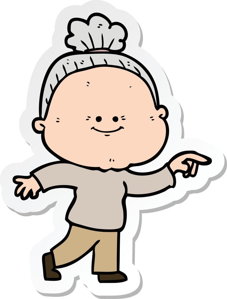 sticker of a cartoon happy old woman vector