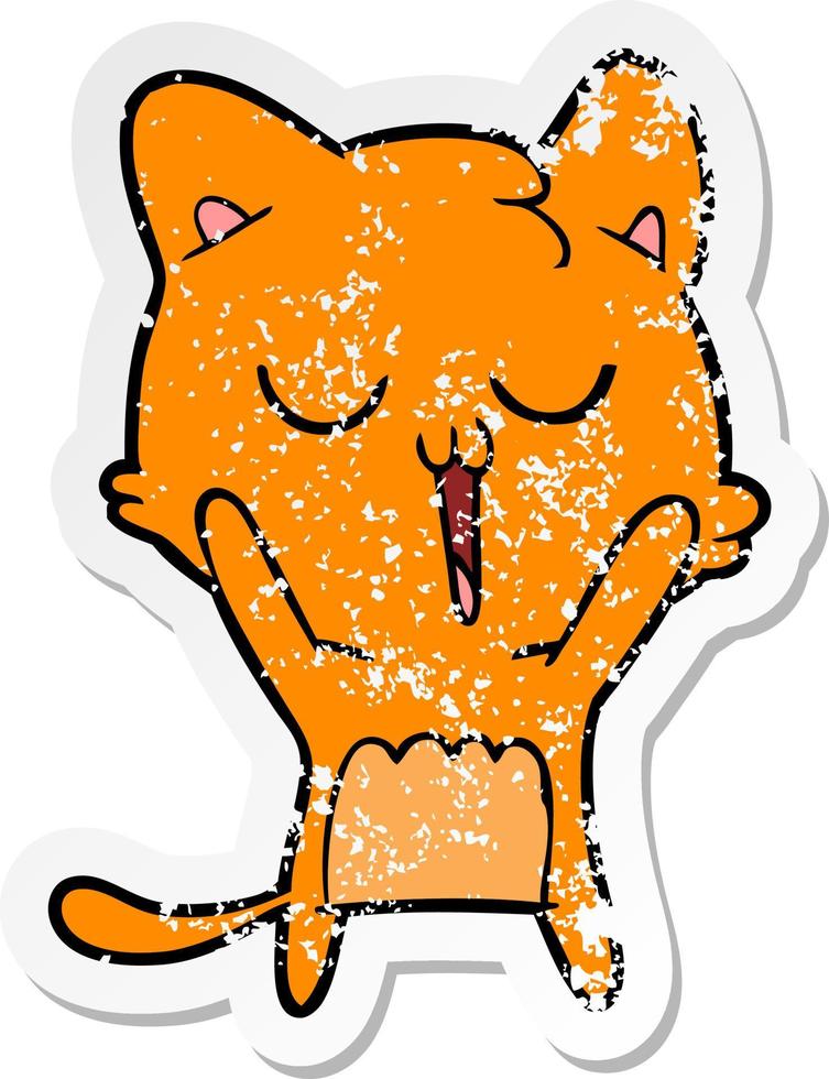 distressed sticker of a cartoon cat singing vector