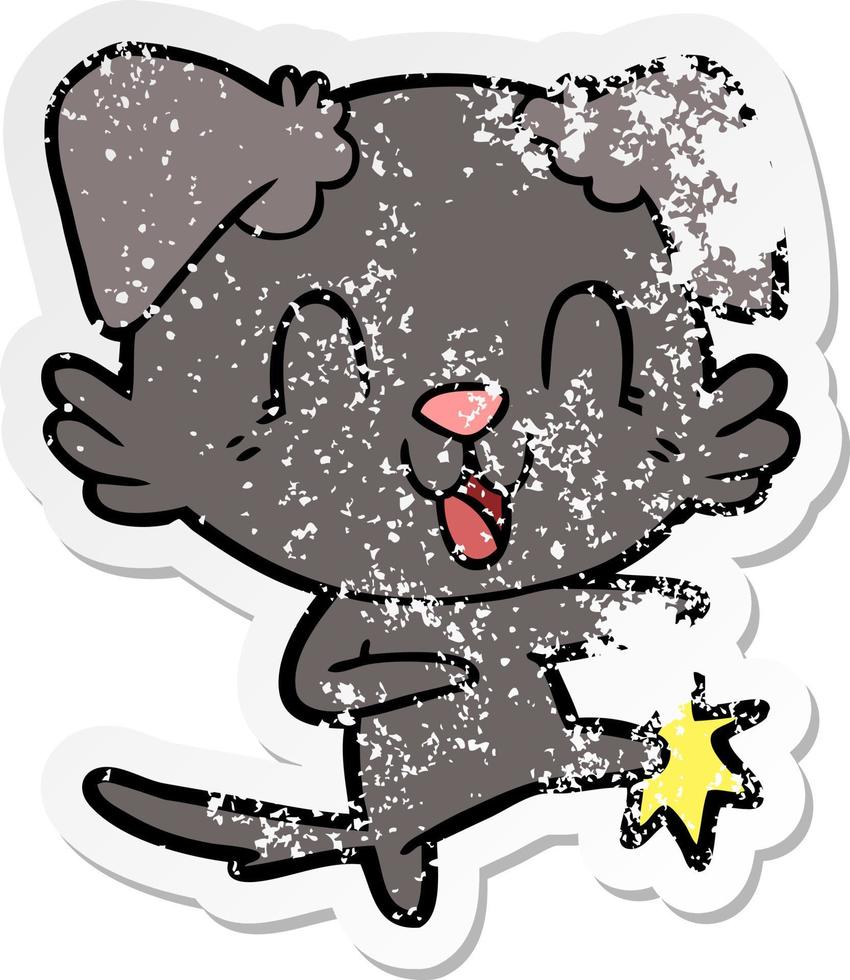 distressed sticker of a laughing cartoon dog vector