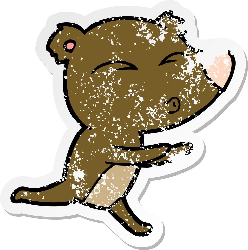 distressed sticker of a cartoon running bear vector